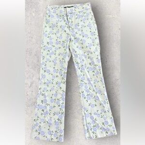 Zara Cream Pants with Lavender Floral and Green Leaf Print